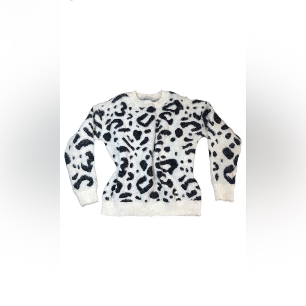 Black and White Leopard Print Fuzzy Sweater